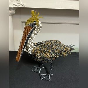 Art glass beaded handmade wire sculpture pelican